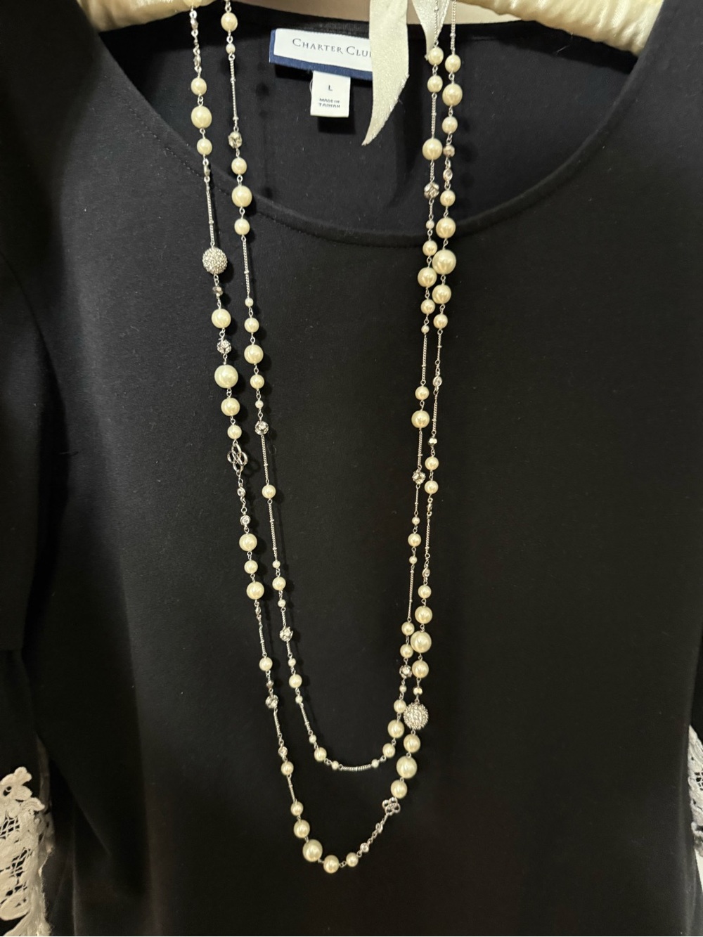 Stella & Dot Cream Pearl and Silver Multi-Strand Necklace